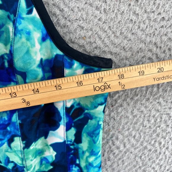 Vince Camuto Dress Womens 14 Blue Green Floral Scuba Fit & Flare Pleated Keyhole - Picture 8 of 10